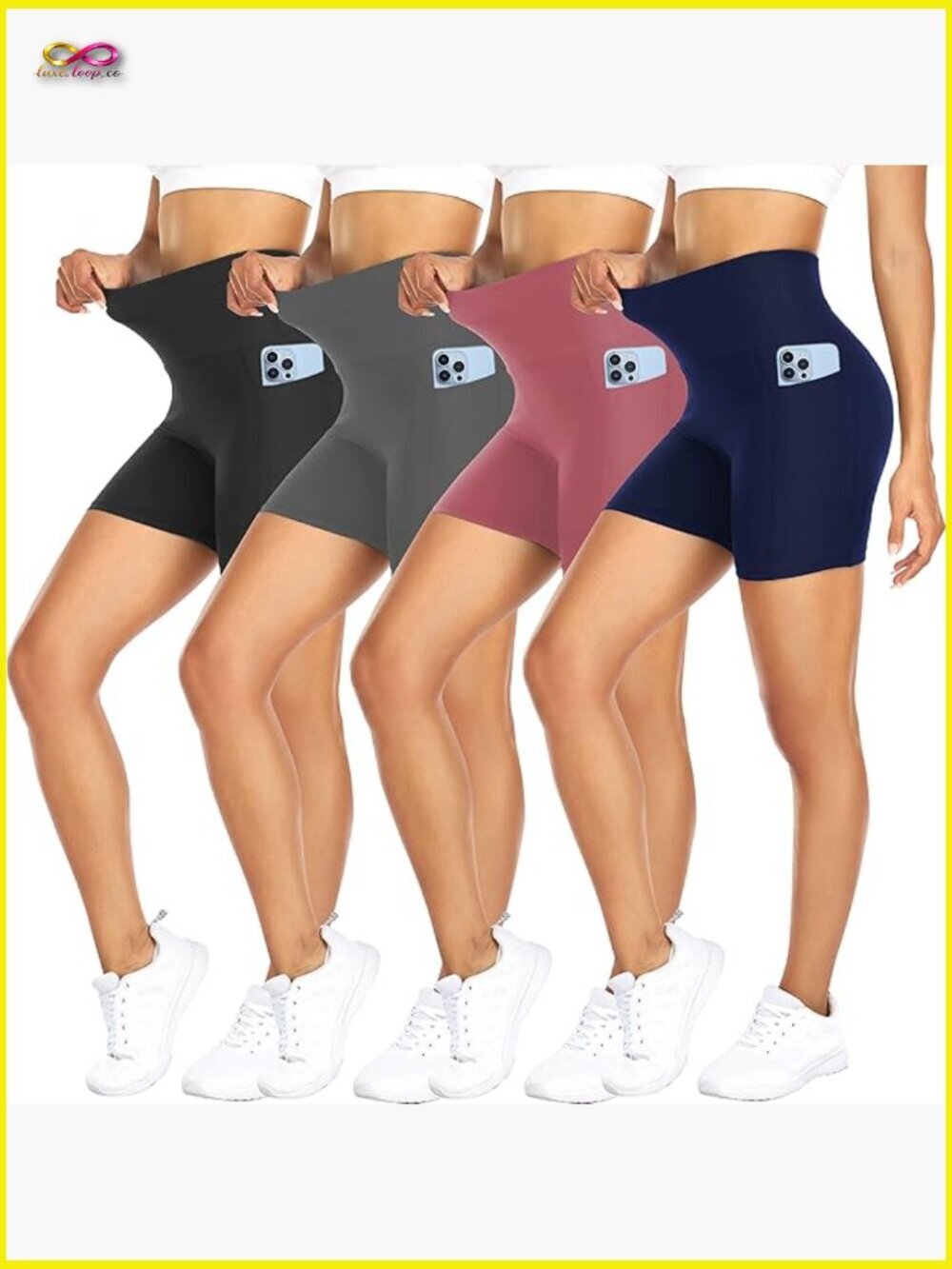4 Pack High Waisted Bike Shorts with Pockets Tummy Control Workout Yoga Running